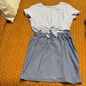 RVCA Blue and White Striped V-Neck Top